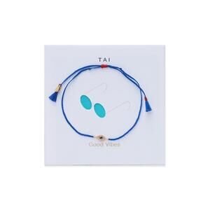 NEW TAI women's good vibes card bracelet in gold blue evil eye